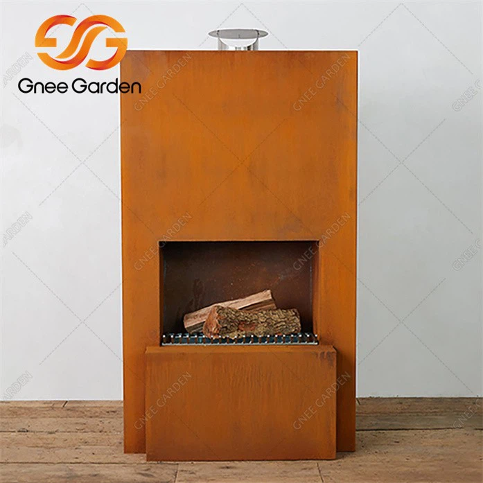 weathering steel outdoor fireplace